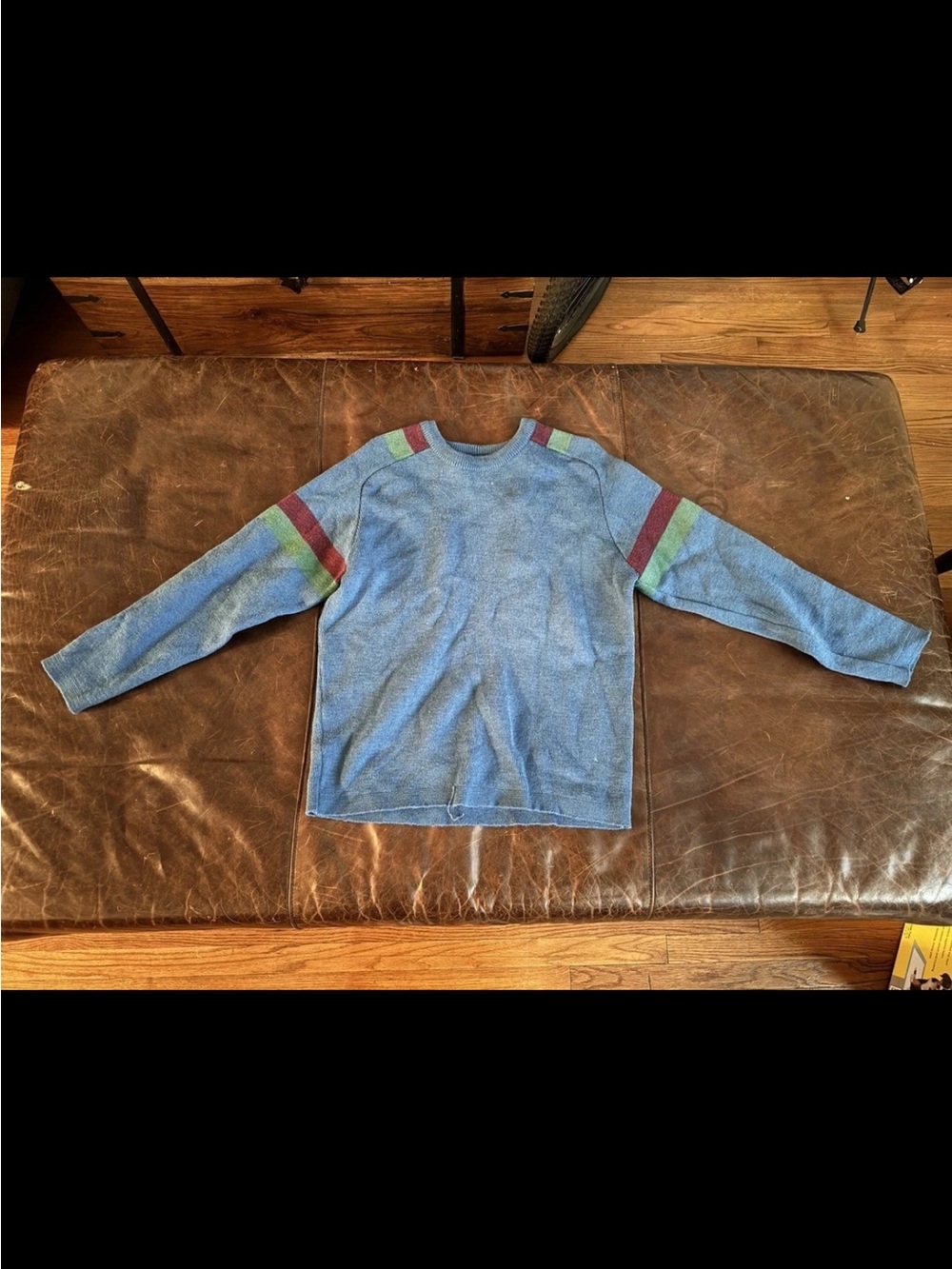 Vintage Profile Brand Mens 100% Wool Sweater Long-Sleeve Blue Wool Sweatshirt